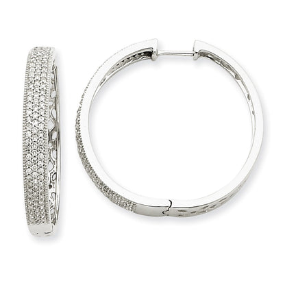 14k White Gold Real Diamond Hinged Hoop Earrings