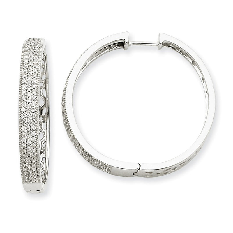 14k White Gold Real Diamond Hinged Hoop Earrings