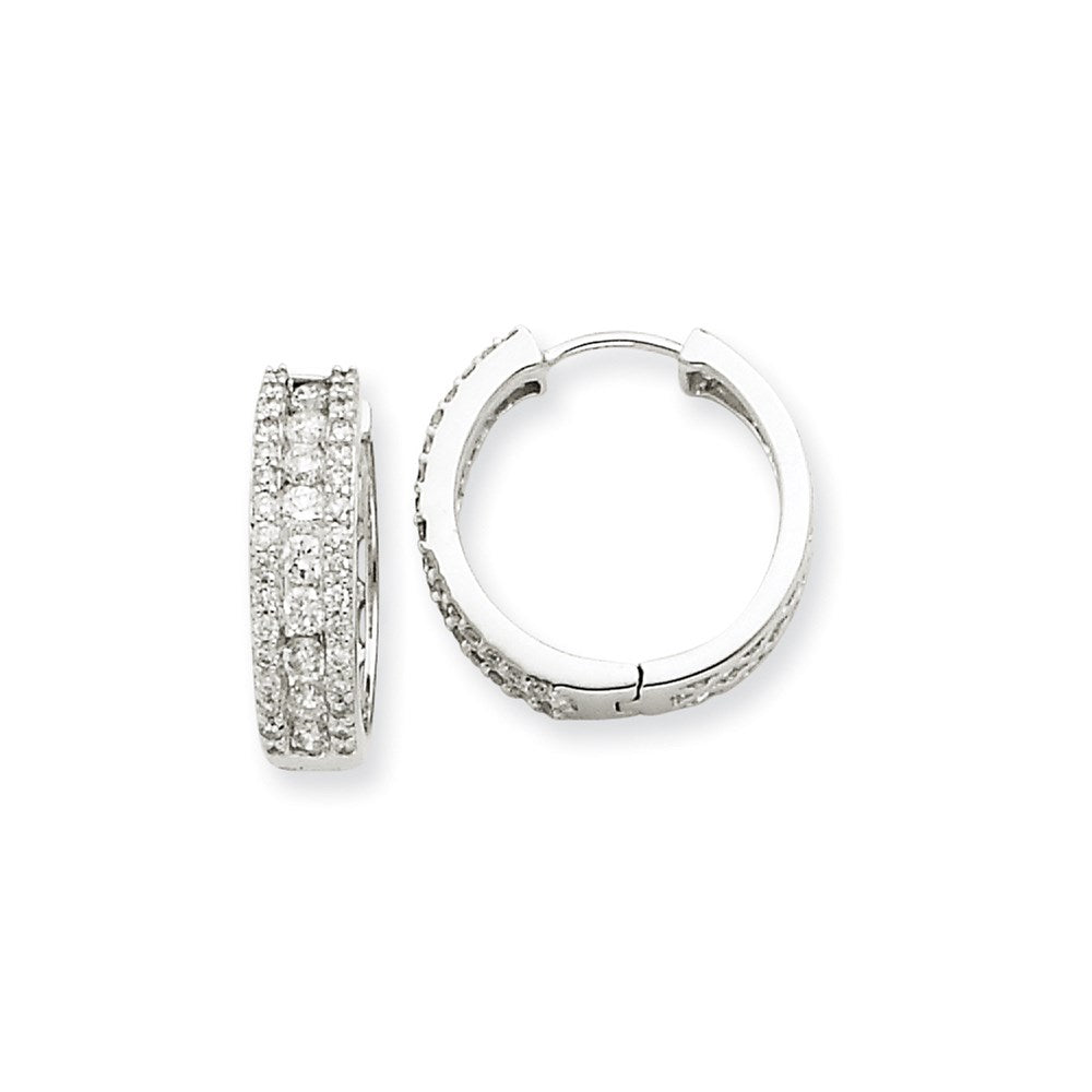 14k White Gold Real Diamond Hoop Earrings