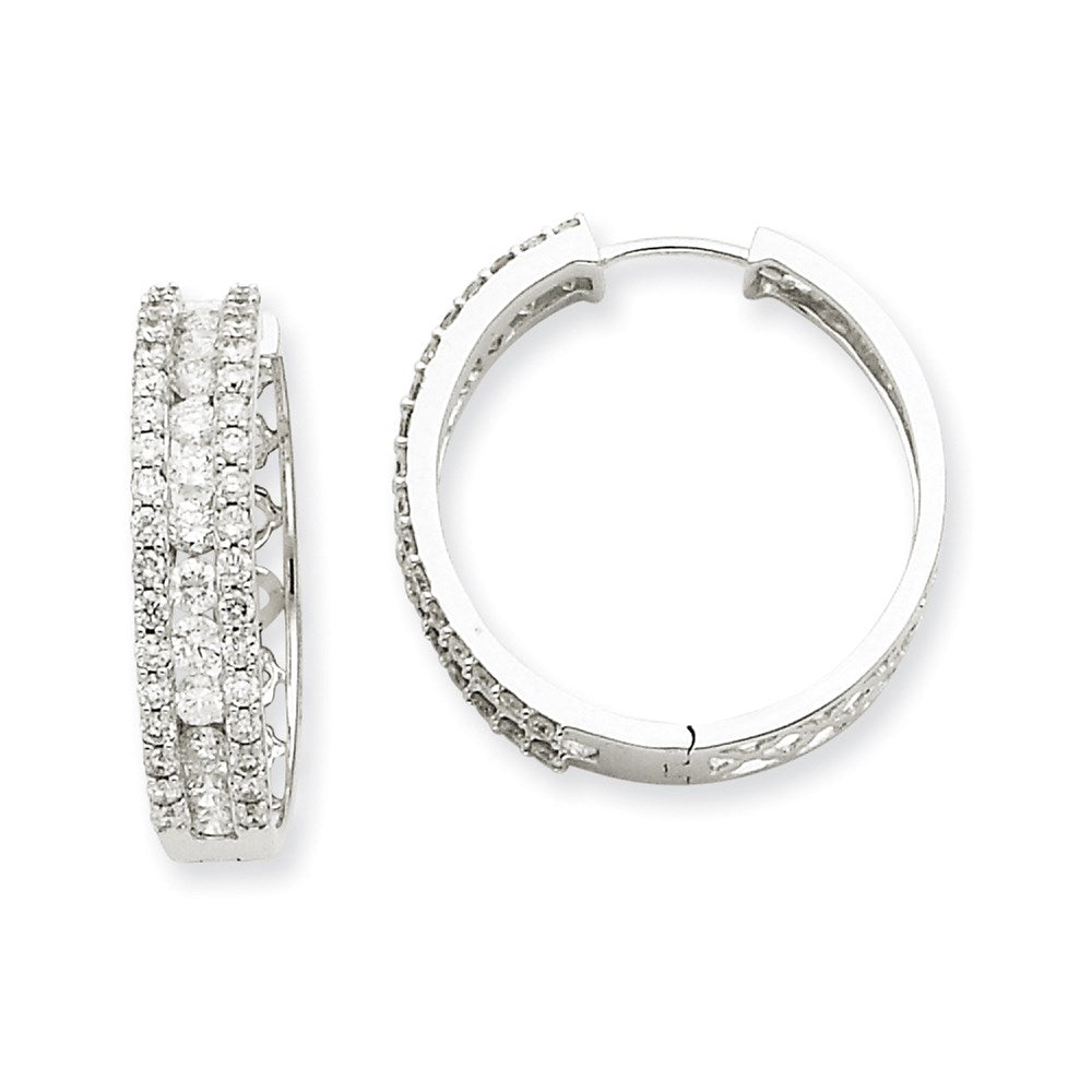 14k White Gold Real Diamond Hoop Earrings