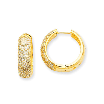 14k Yellow Gold Real Diamond Hinged Hoop Earrings