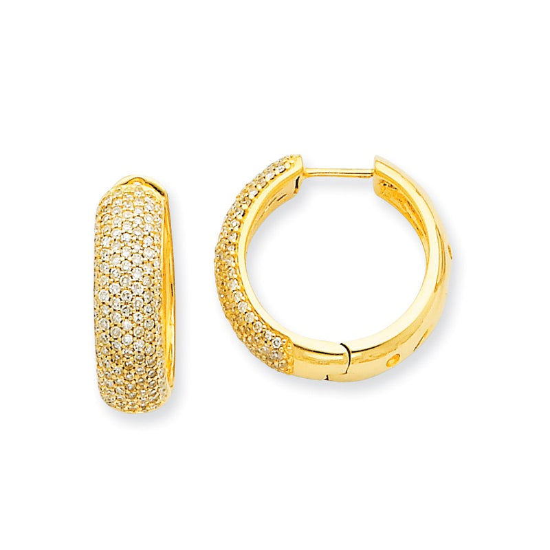 14k Yellow Gold Real Diamond Hinged Hoop Earrings