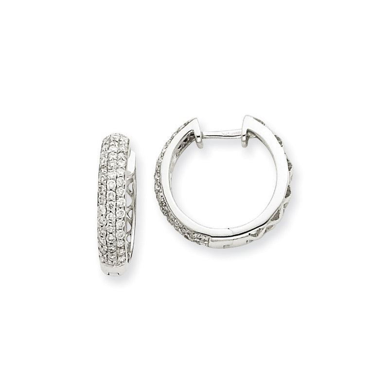 14k A White Gold Real Diamond Hoop Earrings