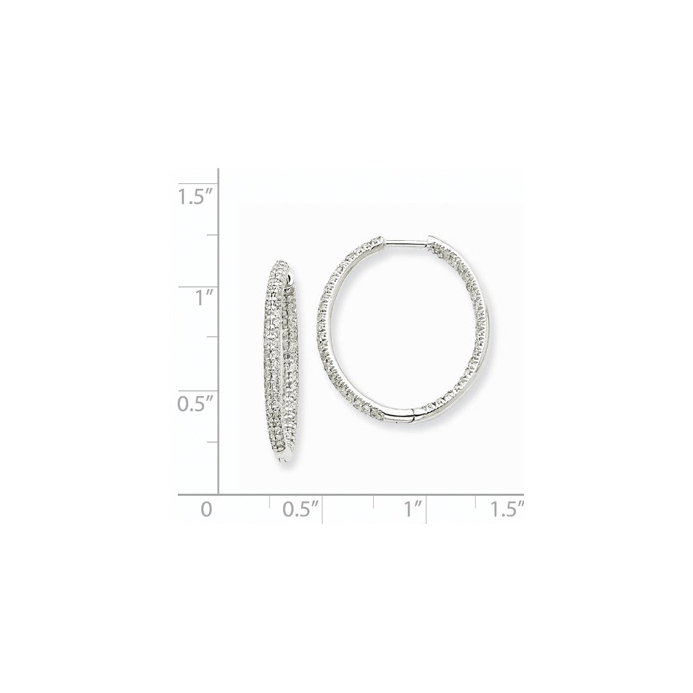 14k White Gold AA Real Diamond In & Out Hoop Earrings