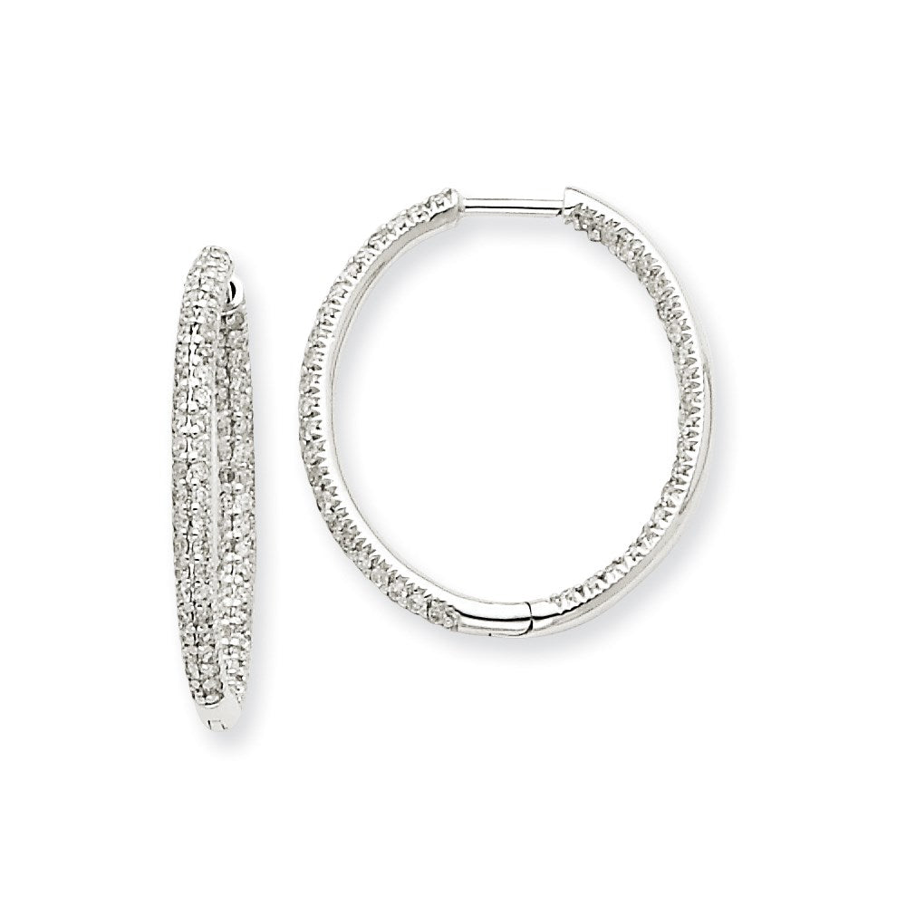 14k White Gold AA Real Diamond In & Out Hoop Earrings