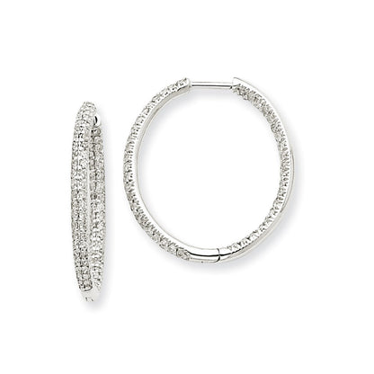14k White Gold AA Real Diamond In & Out Hoop Earrings