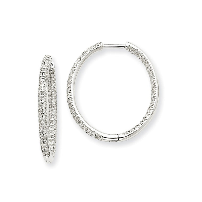 14k White Gold AA Real Diamond In & Out Hoop Earrings