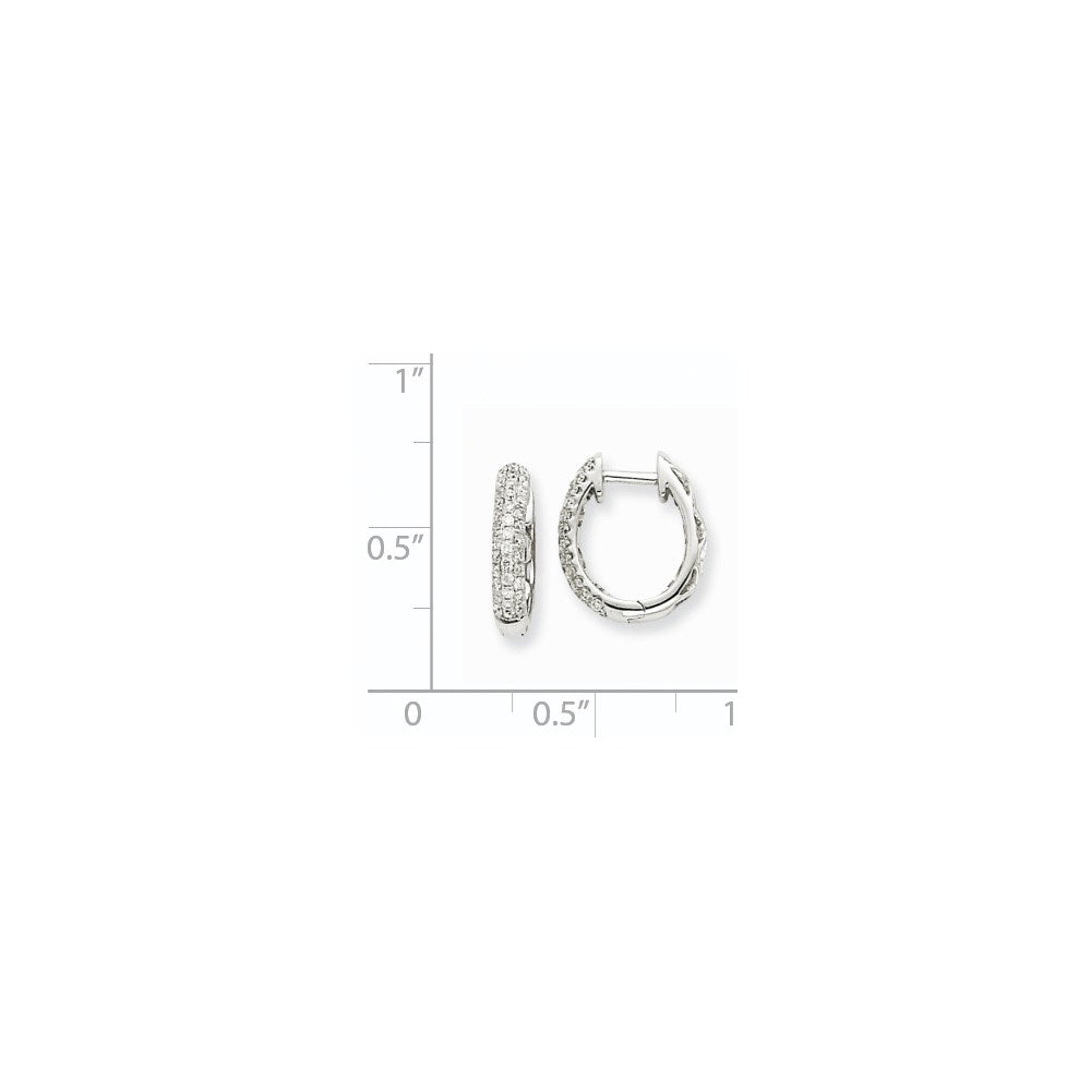 14k White Gold AA Real Diamond Hinged Hoop Earrings