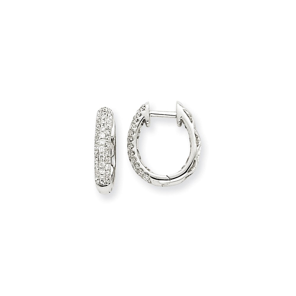 14k White Gold AA Real Diamond Hinged Hoop Earrings