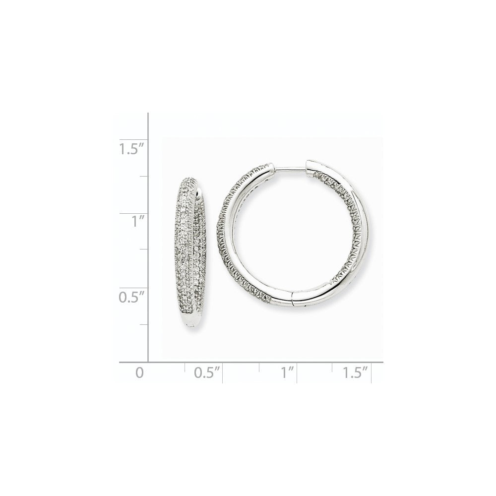 14k White Gold AA Real Diamond In & Out Hoop Earrings