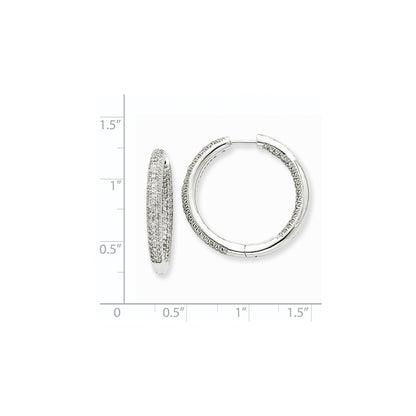 14k White Gold AA Real Diamond In & Out Hoop Earrings