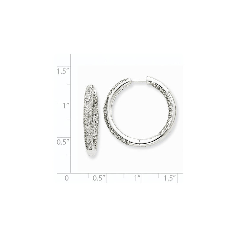 14k White Gold AA Real Diamond In & Out Hoop Earrings