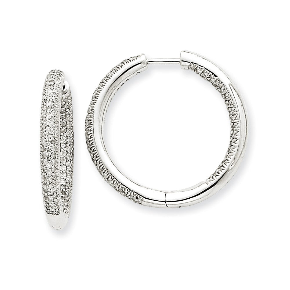 14k White Gold AA Real Diamond In & Out Hoop Earrings