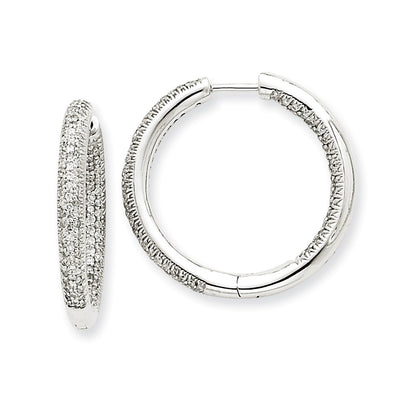 14k White Gold AA Real Diamond In & Out Hoop Earrings