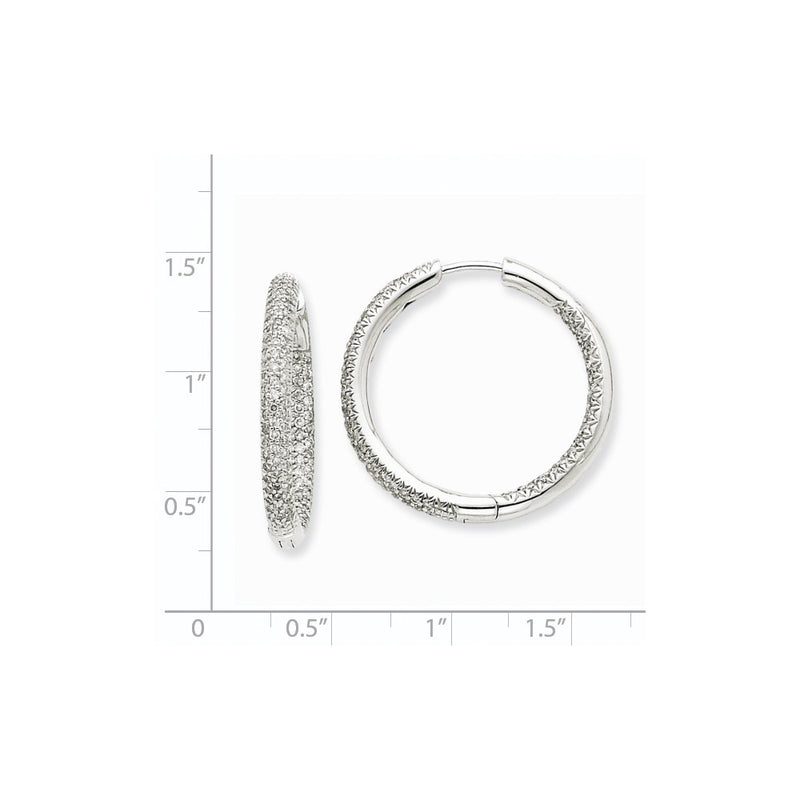 14K White Gold 1 1/2Ctw Circle Hoop Real Diamond Earrings