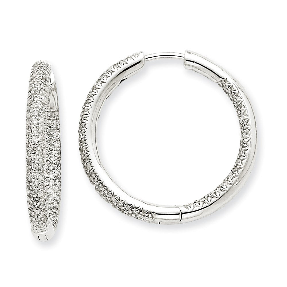 14K White Gold 1 1/2Ctw Circle Hoop Real Diamond Earrings