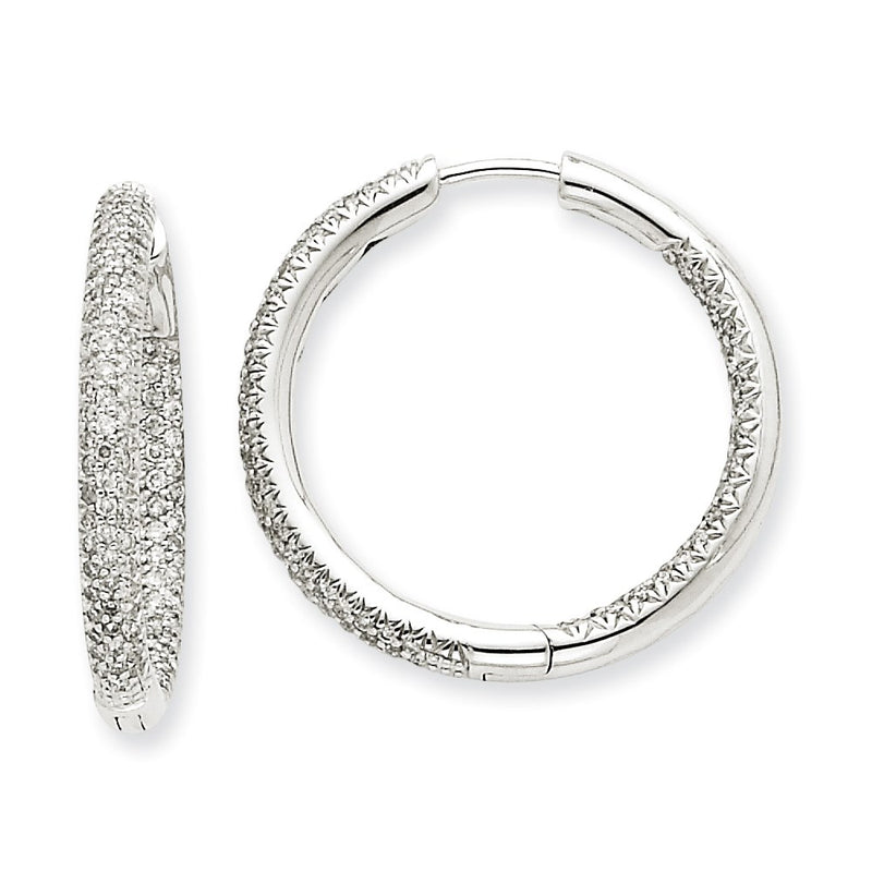 14K White Gold 1 1/2Ctw Circle Hoop Real Diamond Earrings