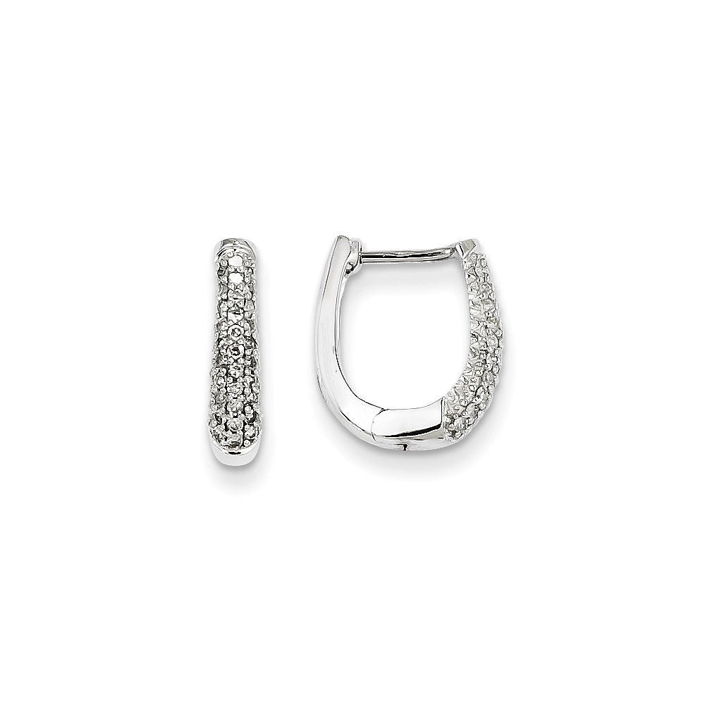 14k White Gold AA Real Diamond Hinged Hoop Earrings