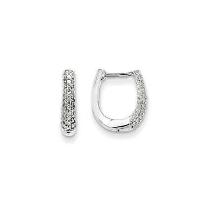 14k White Gold AA Real Diamond Hinged Hoop Earrings