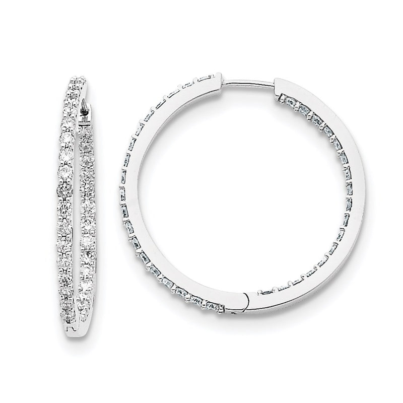 14k White Gold AA Real Diamond Hoop Earrings
