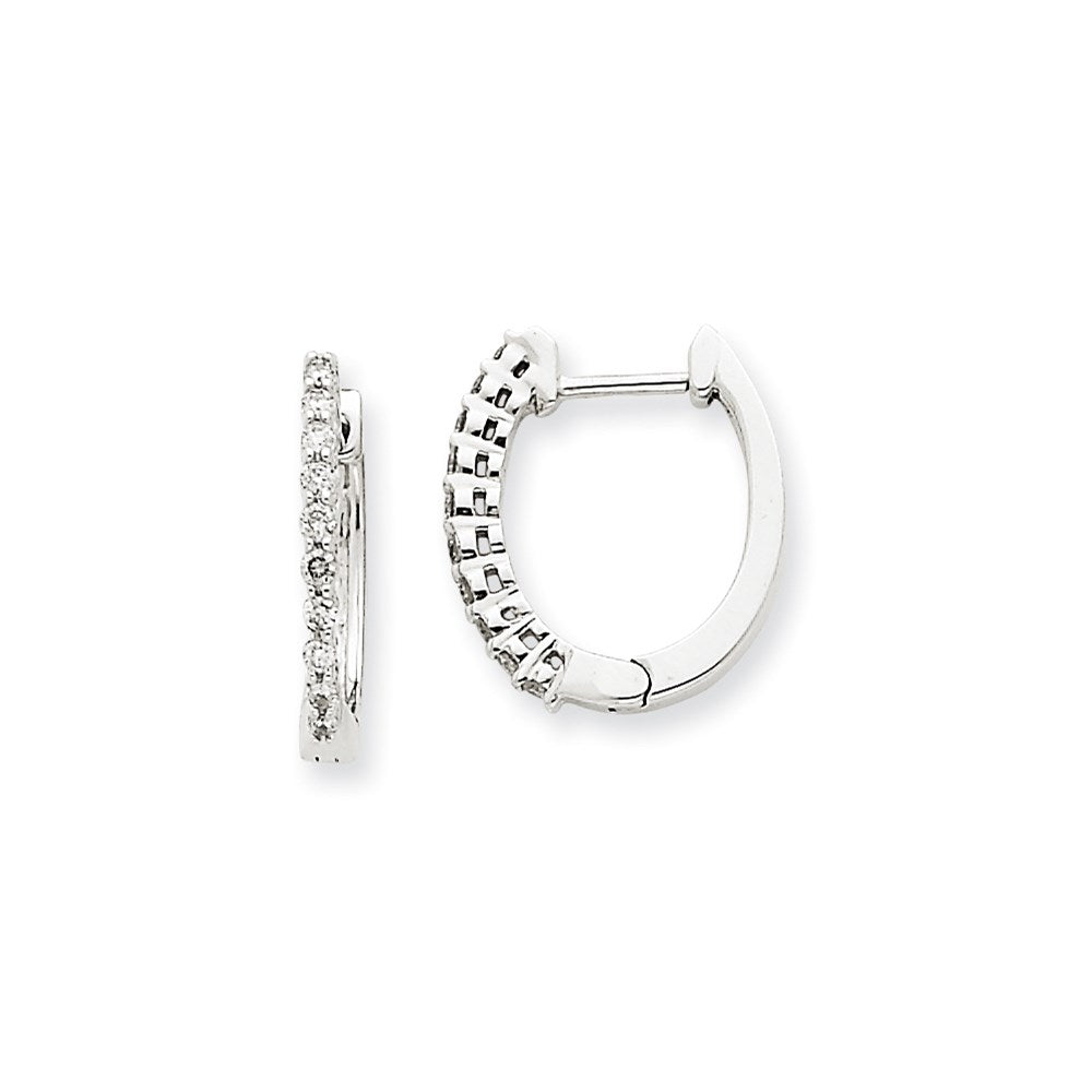 14k White Gold AA Real Diamond Hinged Hoop Earrings