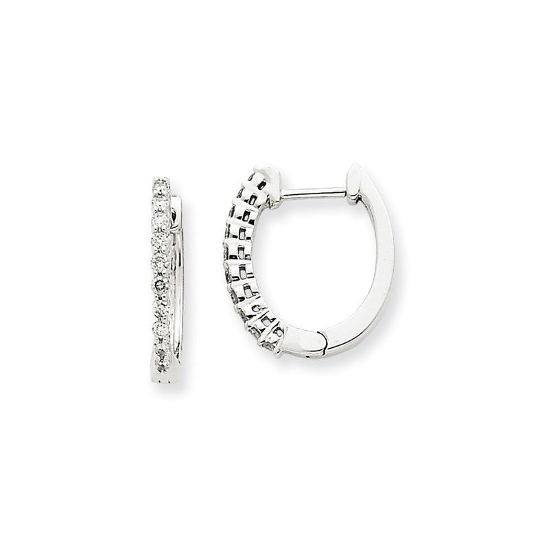 14k White Gold AA Real Diamond Hinged Hoop Earrings