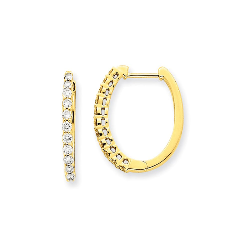 14k Yellow Gold Real Diamond Hinged Hoop Earrings