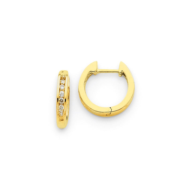 14k Yellow Gold Real Diamond Hinged Hoop Earrings