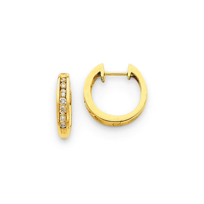 14k Yellow Gold Real Diamond Hinged Hoop Earrings