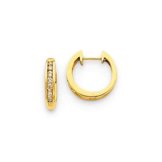 14k Yellow Gold Real Diamond Hinged Hoop Earrings