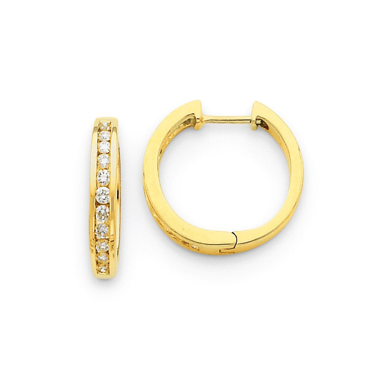 14k Yellow Gold Real Diamond Hinged Hoop Earrings