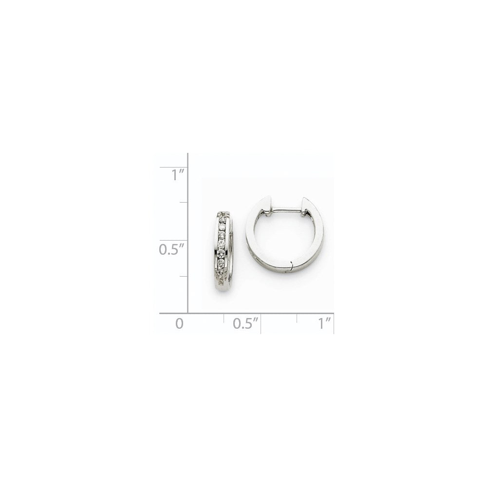 14k White Gold Real Diamond Hinged Hoop Earrings