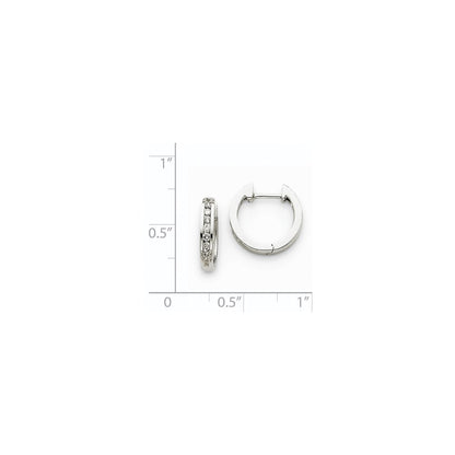 14k White Gold Real Diamond Hinged Hoop Earrings