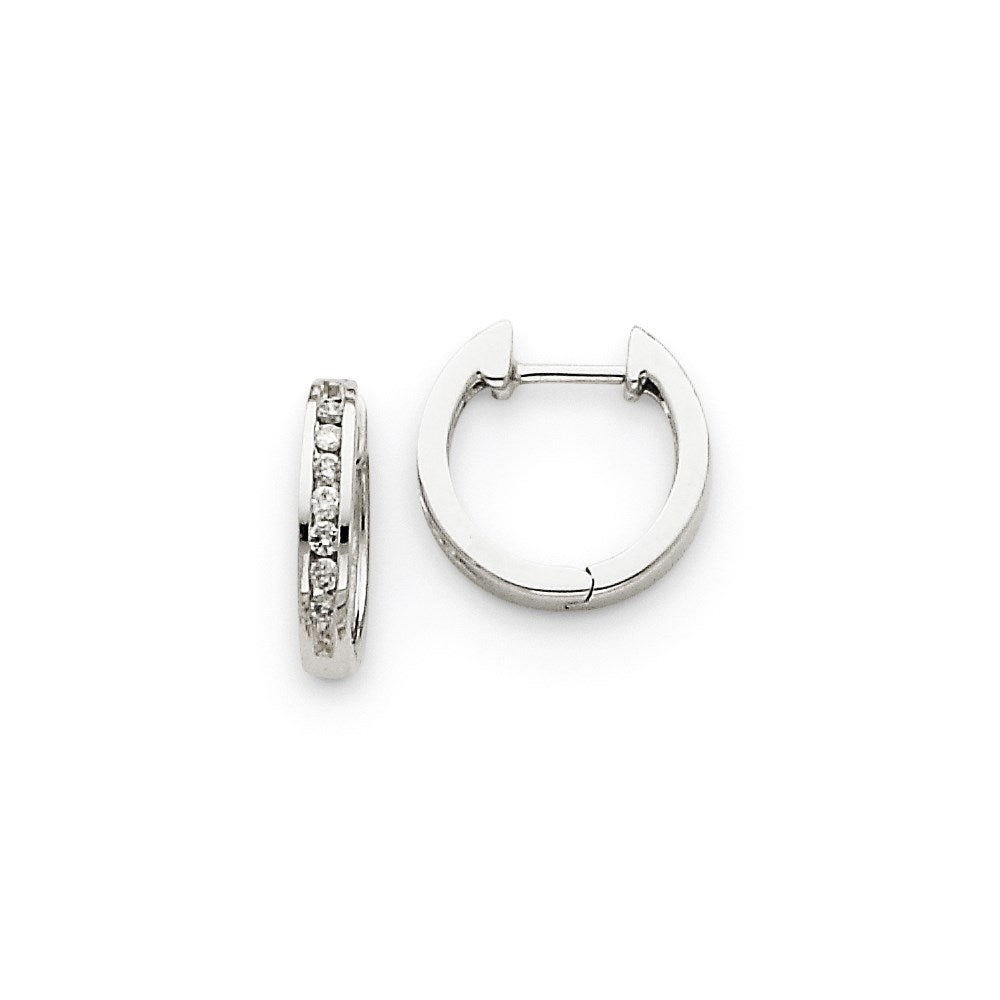 14k White Gold Real Diamond Hinged Hoop Earrings