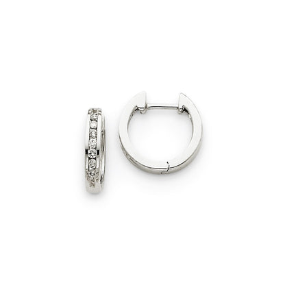 14k White Gold Real Diamond Hinged Hoop Earrings