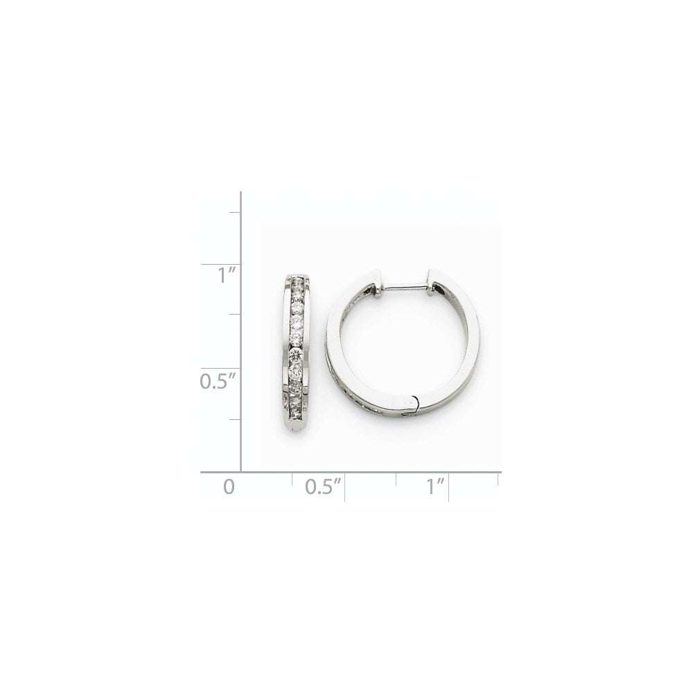 14k White Gold AA Real Diamond Hinged Hoop Earrings