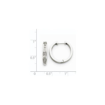14k White Gold AA Real Diamond Hinged Hoop Earrings