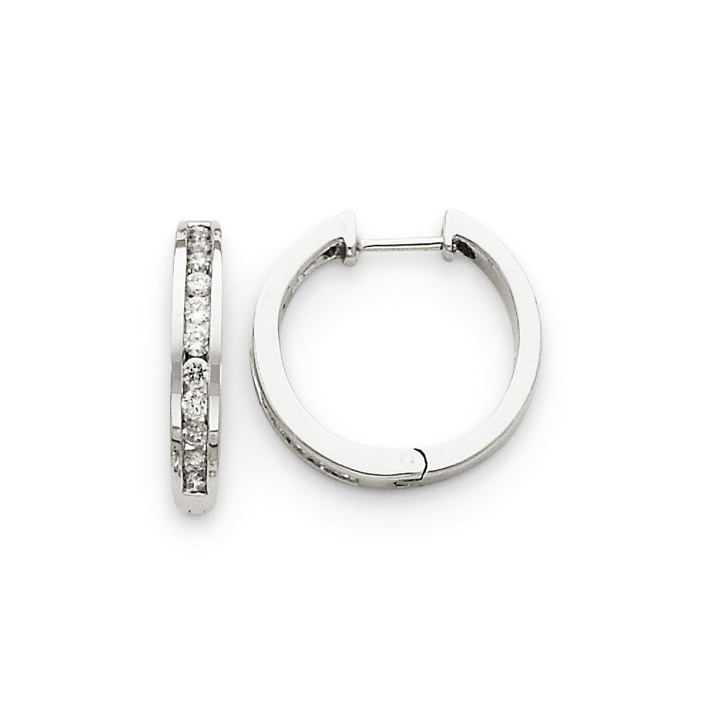 14k White Gold AA Real Diamond Hinged Hoop Earrings