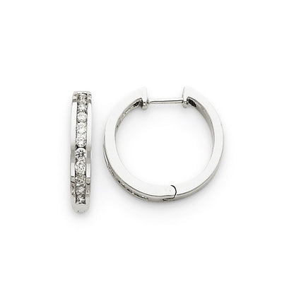 14k White Gold AA Real Diamond Hinged Hoop Earrings