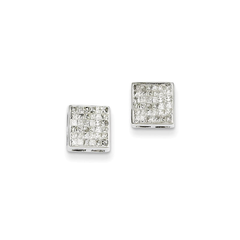 14K White Gold Real Diamond Post Earrings