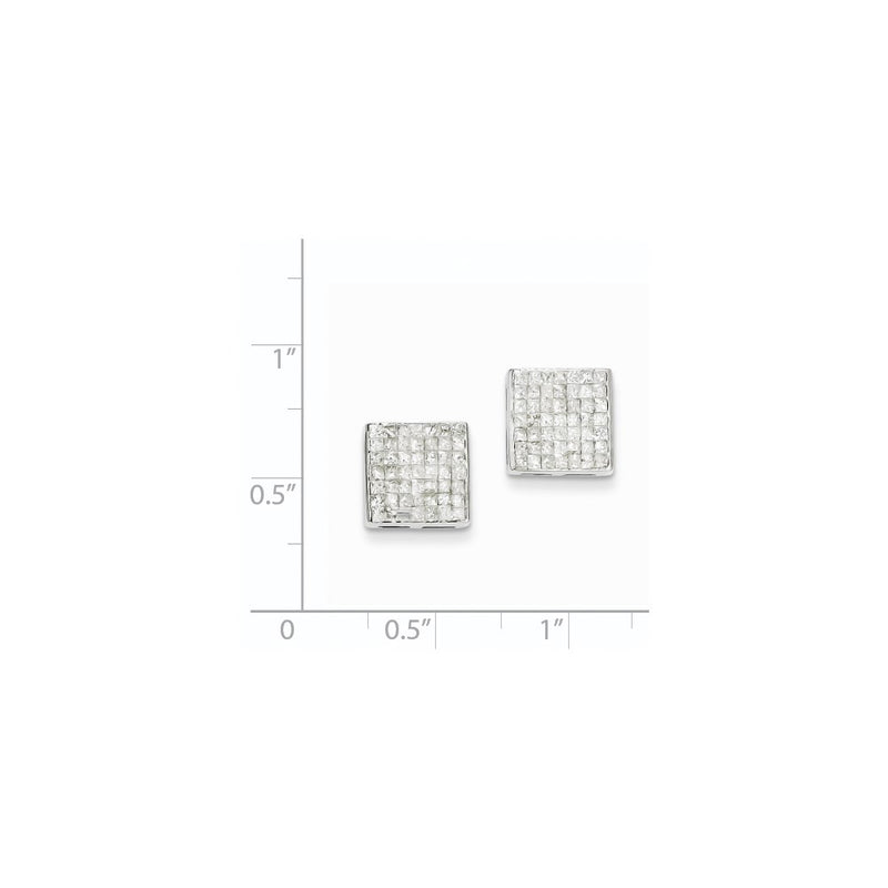 14k White Gold Princess AA Real Diamond Screwback Earrings