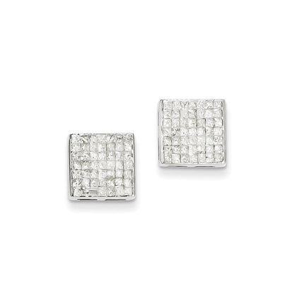 14k White Gold Princess AA Real Diamond Screwback Earrings