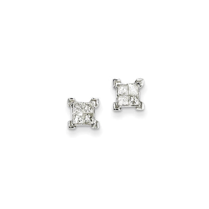 14k White Gold Princess Real Diamond Screwback Earrings