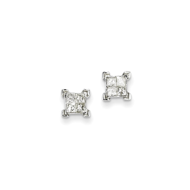 14k White Gold Princess Real Diamond Screwback Earrings