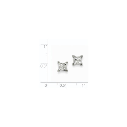 14k White Gold Princess Real Diamond Screwback Earrings