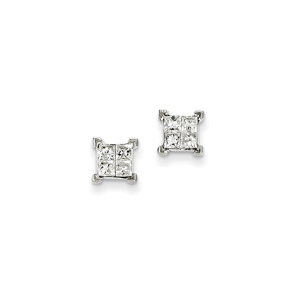 14k White Gold Princess Real Diamond Screwback Earrings
