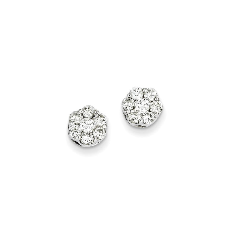 14k White Gold Real Diamond Cluster Screwback Earrings