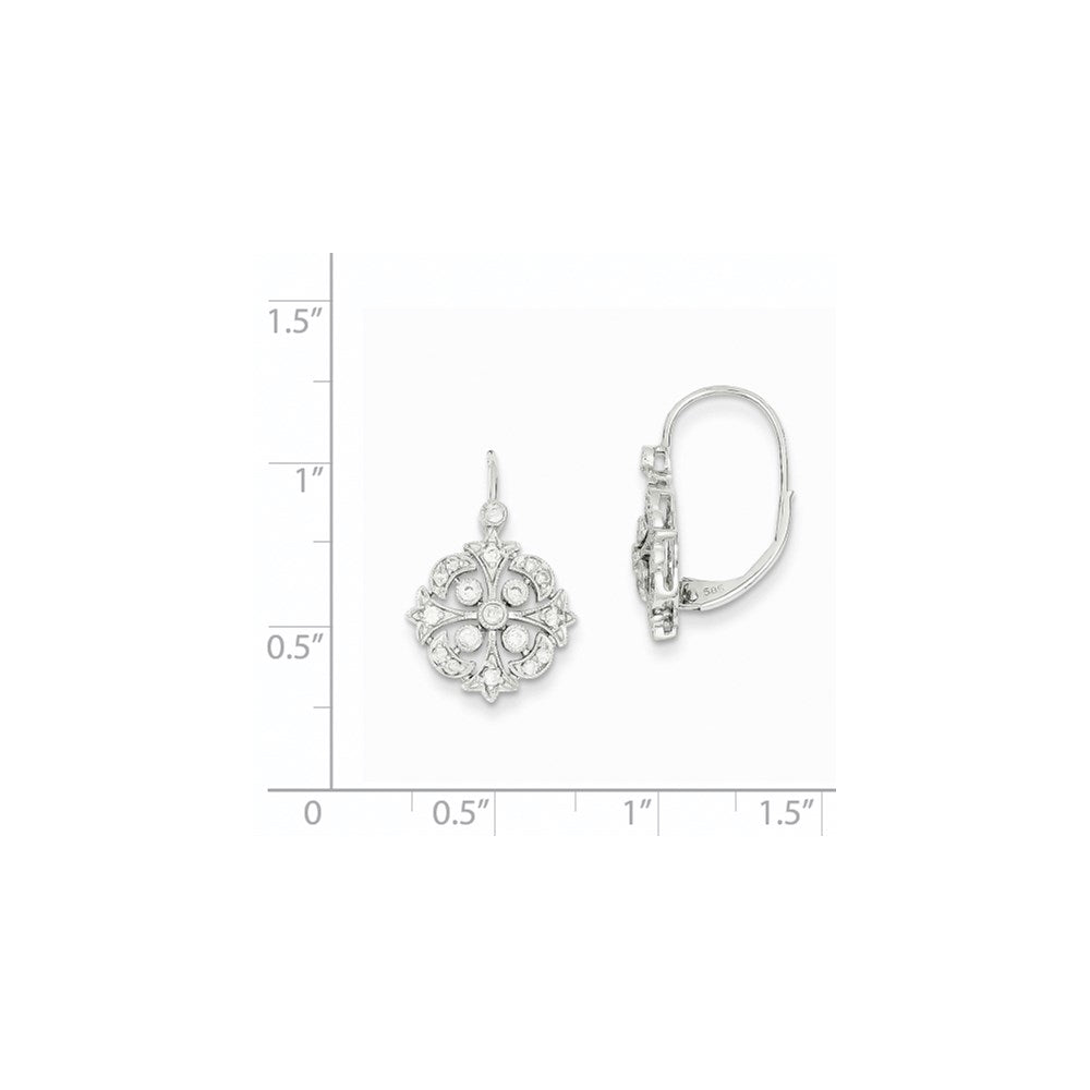 14k White Gold Real Diamond Leverback Earrings