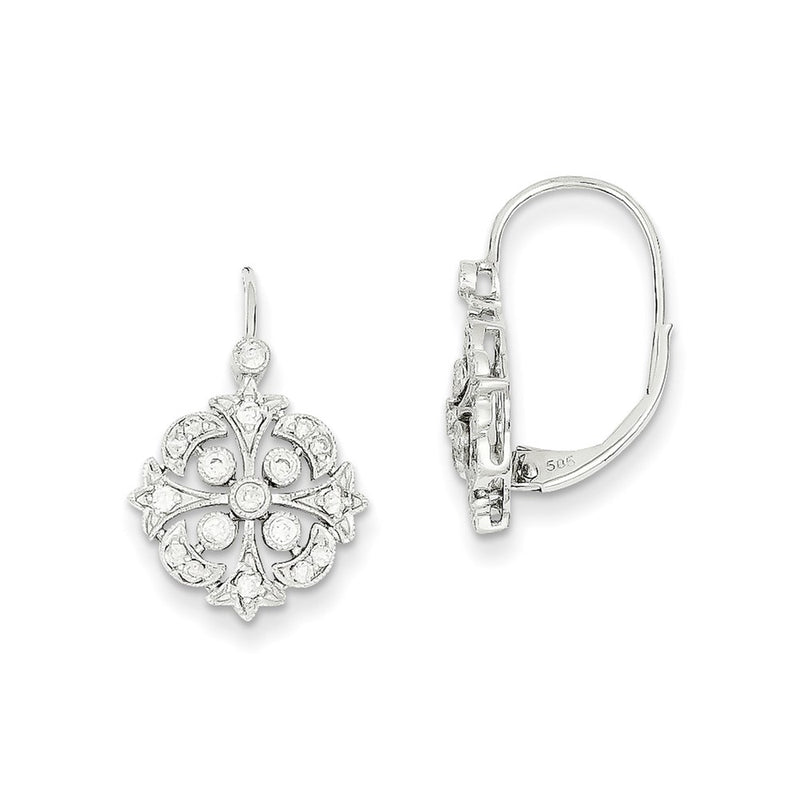 14k White Gold Real Diamond Leverback Earrings