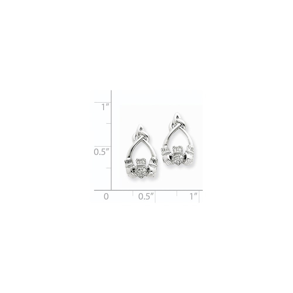 14k White Gold Real Diamond Claddagh Post Earrings